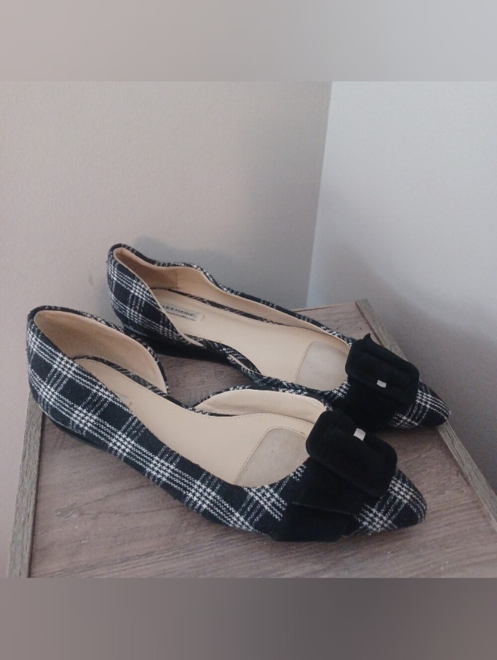 Alex Marie Plaid Buckle Pointy Flats Sz 8